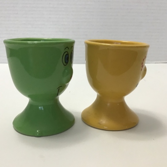VTG Gryphonware Green & Yellow Comical Face Egg Cup - Picture 3 of 6